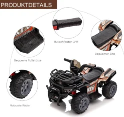 HOMCOM Mini Elektro-Quad Kinder Elektro ATV Kinderwagen Kinderfahrzeug Kindermotorrad Elektroquad Für 18-36 Monate Kinder Metall PP-Kunststoff Schwarz 70 X 42 X 45 Cm -Homcom a467ae5d08aed516cb7abc46a280dc14