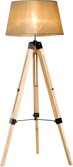 HOMCOM Stehlampe Stehleuchte Standleuchte Höhenverstellbar E27, Kiefer+Polyester, 65x65x99-143cm (Beige) -Homcom a529412a3ff1675a5ae87d914a865d7a