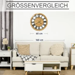 HOMCOM Wanduhr 60 Cm Mit Römischen Ziffern, Uhrwerk Im Vintage-Design, Geräuschlose Dekoration Für Wohnzimmer Küche Metall Tannenholz Schwarz+Natur 14 HOMCOM Wanduhr 60 Cm Mit Römischen Ziffern, Uhrwerk Im Vintage-Design, Geräuschlose Dekoration Für Wohnzimmer Küche Metall Tannenholz Schwarz+Natur -Homcom a546e4a89a342cb4da54e082b744a7af