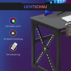 HOMCOM Computertisch Mit LED-Leuchten Monitorablage PC Tisch Gaming Tisch Mit Becherhalter E-Sport-Stil Bürotisch Mit Verstellbaren Füßen MDF Metall Schwarz 120 X 60 X 73 Cm -Homcom a59225b15ee9ec31e71d10a4add0446f