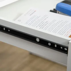 HOMCOM Computertisch Schreibtisch Mit 2 Schubladen Notizgitter Stofftasche Arbeitstisch Bürotisch Laptop Stahl Spanplatte Weiß+Grau 110 X 58,5 X 127 Cm -Homcom a63df6f6c2289a4548145bca2742fd02