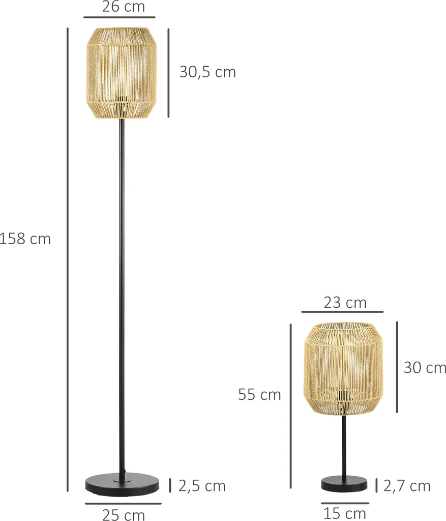 HOMCOM 2er-Stehlampenset Mit 1 Tischleuchte, 1 Stehlampe, Stehleuchte Und Tischlampe Set Mit E27 Sockel, Leinen-Lampenschirm Für Wohnzimmer, Schlafzimmer, Natur 5 HOMCOM 2er-Stehlampenset Mit 1 Tischleuchte, 1 Stehlampe, Stehleuchte Und Tischlampe Set Mit E27 Sockel, Leinen-Lampenschirm Für Wohnzimmer, Schlafzimmer, Natur – Bild 3