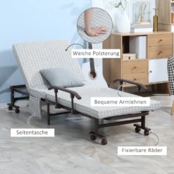HOMCOM Klappbett Gästebett Mit Rollen Sessel Mit 5-stufig Verstellbarer Rückenlehne Reisebett Stahlrahmen Hellgrau+Schwarz 190 X 76 X 33 Cm -Homcom a72cdec79fb4cbba3046c324578cc170