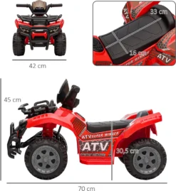 HOMCOM Mini Elektro-Quad Kinder Elektro ATV Kinderwagen Frontlicht Kinderfahrzeug Kindermotorrad Elektroquad Für 18-36 Monate Kinder Metall PP-Kunststoff Rot 70 X 42 X 45 Cm -Homcom a8163a80041ef23b7f6dd09b8b13efbd