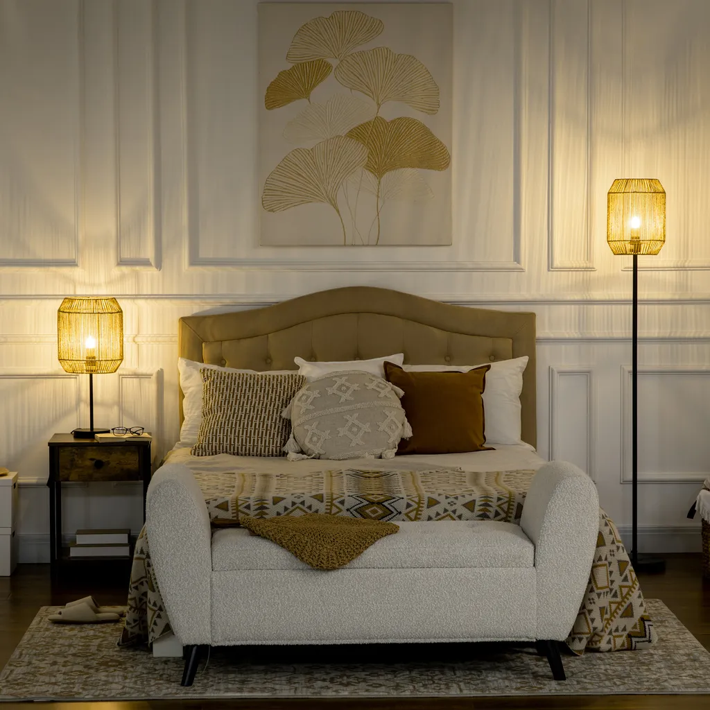 HOMCOM 2er-Stehlampenset Mit 1 Tischleuchte, 1 Stehlampe, Stehleuchte Und Tischlampe Set Mit E27 Sockel, Leinen-Lampenschirm Für Wohnzimmer, Schlafzimmer, Natur 4 HOMCOM 2er-Stehlampenset Mit 1 Tischleuchte, 1 Stehlampe, Stehleuchte Und Tischlampe Set Mit E27 Sockel, Leinen-Lampenschirm Für Wohnzimmer, Schlafzimmer, Natur – Bild 2