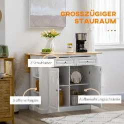 HOMCOM Kücheninsel, Sideboard Mit Erweiterbarer Arbeitsfläche, Küchenschrank Mit Schubladen, Gewürzregalen, Servierwagen Aus Holz Für Küche, Weiß, 108 X 78,4 X 84 Cm 14 HOMCOM Kücheninsel, Sideboard Mit Erweiterbarer Arbeitsfläche, Küchenschrank Mit Schubladen, Gewürzregalen, Servierwagen Aus Holz Für Küche, Weiß, 108 X 78,4 X 84 Cm -Homcom a8e49304a57f64d6f9379f0fb15d7eb7