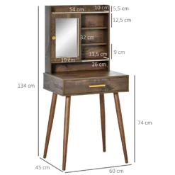 HOMCOM Schminktisch Frisiertisch Modern Kosmetiktisch Mit Spiegel Schublade Schlafzimmer Spanplatte Walnuss 60 X 45 X 134 Cm -Homcom a91dc3b5e32106d1a9fae66419f5766e