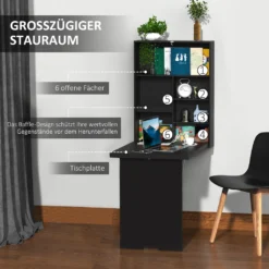HOMCOM Wandtisch Klappbar Wandklapptisch Klappschreibtisch Mit Tafel Klappbarer Computertisch Mit Stauraum Esstisch Für Küche Wohnzimmer Schwarz Bar 60 X 94,5 X 147 Cm -Homcom a9448dfdc3938dbf79e52cee0f072990