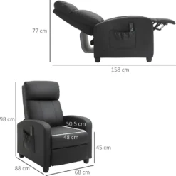 HOMCOM Massagesessel Relaxsessel Fernsehsessel Massagesofa Massagefunktion Liegefunktion Rückenlehne Mit Rückenlehne 2-Punkt-Massage PolyurethanSchaumstoff Schwarz 68 X 88 X 98 Cm -Homcom a9b4bdca05acc72293df04f2c8988312
