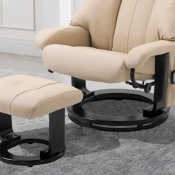 HOMCOM Relaxliege Mit Hocker 360°drehbarer Fernsehsessel Mit Liegefunktion Massagesessel Liegesessel Ergonomischer Stuhl Sessel PolyurethanCreme 76 X 80 X 102 Cm -Homcom a9f2e25e0927403232e9f4e2f2246608