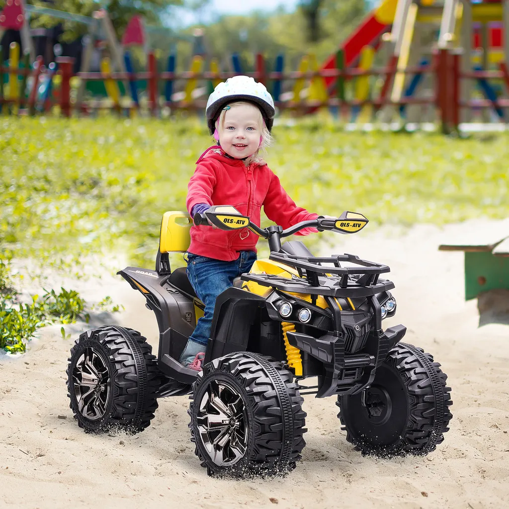 HOMCOM Elektro-Quad Kinder Elektro ATV Kinderwagen LED Frontlicht Mit MP3 USB 2 X 550 Motoren Kinderfahrzeug Kindermotorrad Elektro-Quad Für 37-60 Monate Alt Kinder Metall Gelb 100 X 65 X 73 Cm 5 HOMCOM Elektro-Quad Kinder Elektro ATV Kinderwagen LED Frontlicht Mit MP3 USB 2 X 550 Motoren Kinderfahrzeug Kindermotorrad Elektro-Quad Für 37-60 Monate Alt Kinder Metall Gelb 100 X 65 X 73 Cm – Bild 3