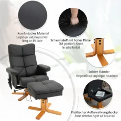 HOMCOM Massagesessel Mit Fußhocker Relaxsessel Fernsehsessel TV Sessel 145°-Neigung Kunstleder Schwarz 80 X 86 X 99 Cm 14 HOMCOM Massagesessel Mit Fußhocker Relaxsessel Fernsehsessel TV Sessel 145°-Neigung Kunstleder Schwarz 80 X 86 X 99 Cm -Homcom aa5022417c9c5d018e87291625ab359b