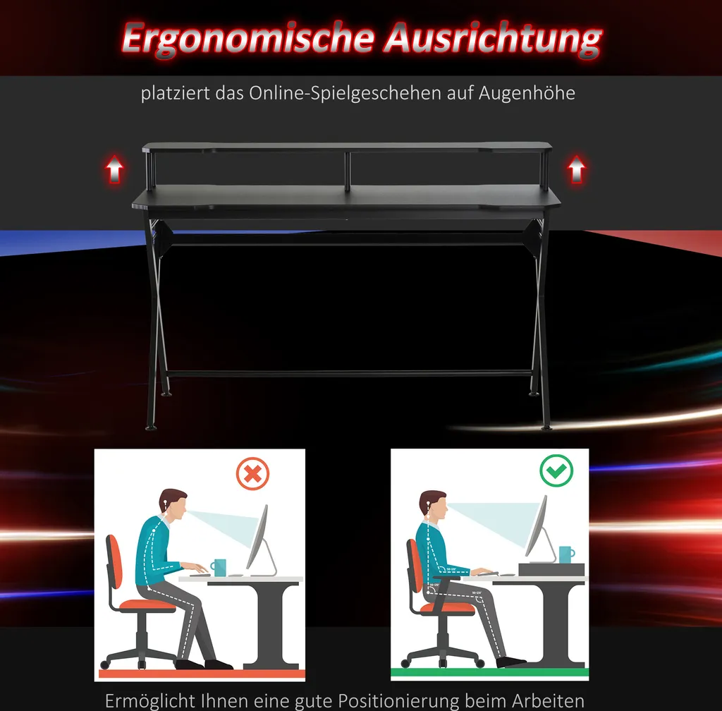 HOMCOM Gaming-Tisch Schreibtisch Mit Kopfhörerhaken Computertisch Stahl + MDF Schwarz 120 X 60 X 90 Cm 7 HOMCOM Gaming-Tisch Schreibtisch Mit Kopfhörerhaken Computertisch Stahl + MDF Schwarz 120 X 60 X 90 Cm – Bild 5
