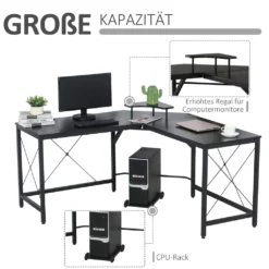 HOMCOM Computertisch, L-förmiger Eckschreibtisch, Schreibtisch, Bürotisch, MDF+Metall, Schwarz, 150 X 150 X 76 Cm -Homcom aaecbaf5fdb77f71ce84ff7f7ab275f2