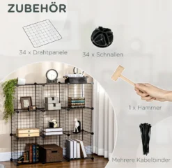 HOMCOM Regalsystem, Steckregal Aus Stahldraht, DIY Würfelregal, 9 Fächer, Drahtgitter, Schuhregal, Stufenregal Für Wohnzimmer, Kinderzimmer, Schlafzimmer, Schwarz, 35 X 35 X 35 Cm Je Würfel -Homcom ab007c116af32e851d36424d1694f6bd