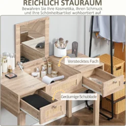 HOMCOM Schminktisch Rattan Design Frisiertisch Mit 2 Schubladen Und Spiegel Schreibtisch Kosmetiktisch Für Schlafzimmer Spanplatte Naturholz 100 X 46 X 78,5 Cm -Homcom ab17ef8dfb3e25f5f2d5f7d9b7be4989