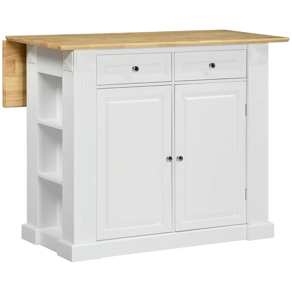 HOMCOM Kücheninsel, Sideboard Mit Erweiterbarer Arbeitsfläche, Küchenschrank Mit Schubladen, Gewürzregalen, Servierwagen Aus Holz Für Küche, Weiß, 108 X 78,4 X 84 Cm 3 HOMCOM Kücheninsel, Sideboard Mit Erweiterbarer Arbeitsfläche, Küchenschrank Mit Schubladen, Gewürzregalen, Servierwagen Aus Holz Für Küche, Weiß, 108 X 78,4 X 84 Cm