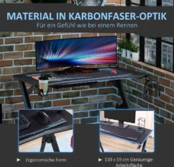 HOMCOM Gaming Tisch Schreibtisch Mit Kopfhörerhaken Getränkehalterung R-förmiger Computertisch MDF Metall Schwarz+Blau 110 X 59 X 75 Cm -Homcom abbad3bb7937a7ca29aedcdee07846c2