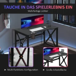 HOMCOM Computertisch Mit LED-Leuchten Monitorablage PC Tisch Gaming Tisch Mit Becherhalter E-Sport-Stil Bürotisch Mit Verstellbaren Füßen MDF Metall Schwarz 120 X 60 X 73 Cm -Homcom abd2fd908f0ab63b3cf58b7dcfc6babb