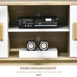 HOMCOM TV-Lowboard Fernsehschrank TV Schrank Fernsehtisch Sideboard Mit 2 Schränke Und Offenen Regale Skandi-Design Bis Zu 55 Zoll Natur+Weiß 120 X 40 X 55 Cm -Homcom abf96dddd87c0fdbc0eedec295196969