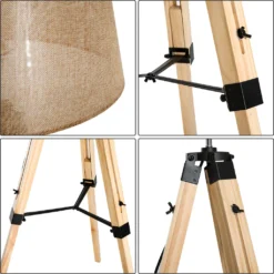 HOMCOM Stehlampe Stehleuchte Standleuchte Höhenverstellbar E27, Kiefer+Polyester, 65x65x99-143cm (Beige) -Homcom acda483c6dab5c3afc413601369775cc