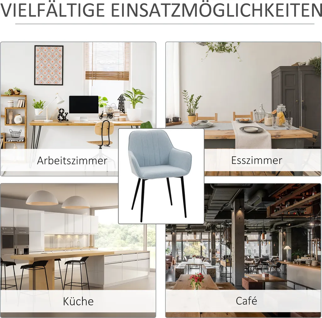 HOMCOM 2er Set Esszimmerstühle Essstühle Polsterstuhl Mit Atmungsaktivem Leinenbezug Wohnzimmerstuhl Sessel Küchenstuhl Mit Rückenlehne Armlehne Und Metallbeinen Leinen Blau 59,5 X 56,5 X 81 Cm 7 HOMCOM 2er Set Esszimmerstühle Essstühle Polsterstuhl Mit Atmungsaktivem Leinenbezug Wohnzimmerstuhl Sessel Küchenstuhl Mit Rückenlehne Armlehne Und Metallbeinen Leinen Blau 59,5 X 56,5 X 81 Cm – Bild 5