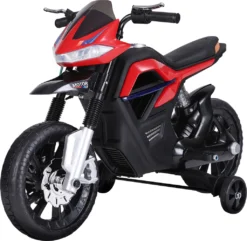 HOMCOM Kindermotorrad Kinder-Elektromotorrad Elektro-Motorrad Für Kinder Ab 3 Jahren Licht Musik MP3 Elektrofahrzeug Mit Stützrädern Maximal 3 Km/h Metall + Kunststoff Rot 105 X 52,3 X 62,3 Cm