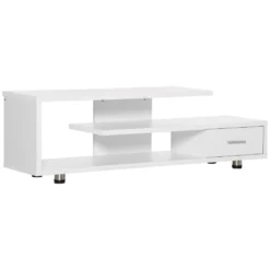 HOMCOM TV-Lowboard Fernsehschrank TV Schrank Mit Modernem Design Fernsehtisch Sideboard Mit Schublade Und Offene Regal Bis Zu 45 Zoll Weiß 135 X 35 X 41,7 Cm