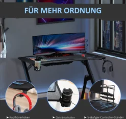 HOMCOM Gaming Tisch Schreibtisch Mit Kopfhörerhaken Getränkehalterung R-förmiger Computertisch MDF Metall Schwarz+Blau 110 X 59 X 75 Cm -Homcom af9d363c5dccfa7de752b864f10c6615