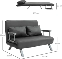 HOMCOM Doppelsofa Mit 2 Kissen Schlafsofa Mit Verstellbarer Rückenlehne Stoffabdeckung Abnehmbar Faux Suede Stahl Schaumstoff Grau 105 X 80 X 78 Cm -Homcom b083d20ddf07627bd514b7e0962d58dd