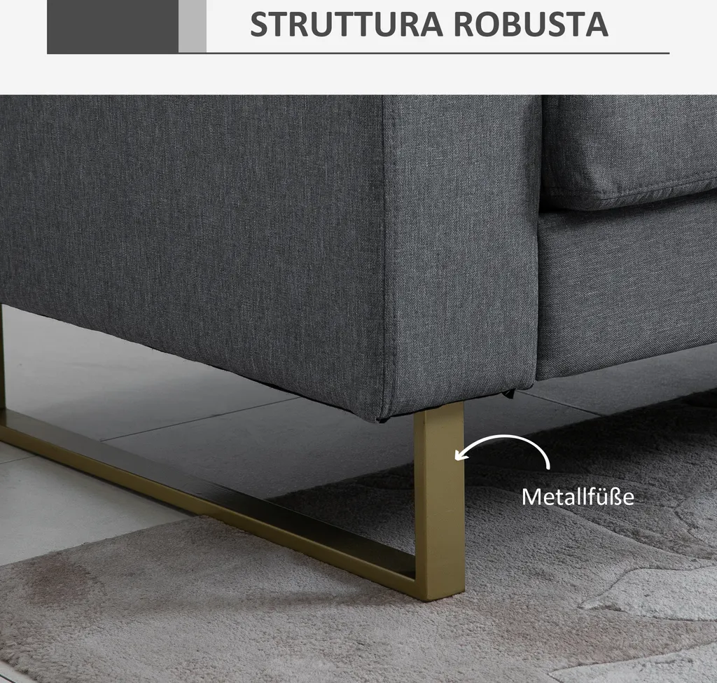 HOMCOM Polstersofa 3-Sitzer Sofa Stoffsofa Sitzmöbel Fernsehsessel Kissen Armlehne Leinen Dunkelgrau 200 X 82 X 78 Cm 8 HOMCOM Polstersofa 3-Sitzer Sofa Stoffsofa Sitzmöbel Fernsehsessel Kissen Armlehne Leinen Dunkelgrau 200 X 82 X 78 Cm – Bild 6