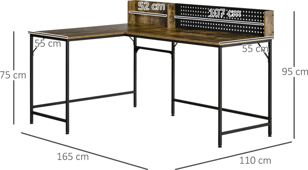 HOMCOM Computertisch Eckschreibtisch L-Form Arbeitstisch Platzsparender Gaming PC Workstation Für Home-Office Industriedesign Metall Rustikales Braun 165 X 110 X 95 Cm 4 HOMCOM Computertisch Eckschreibtisch L-Form Arbeitstisch Platzsparender Gaming PC Workstation Für Home-Office Industriedesign Metall Rustikales Braun 165 X 110 X 95 Cm – Bild 2