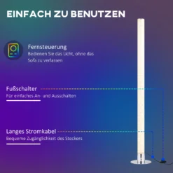 HOMCOM LED Stehlampe, 4 Modi Dimmbare Stehleuchte, 12 W Wohnzimmerlampe, RGB Standleuchte Mit 16 Farbwechsel, Fernbedienung Für Schlafzimmer, Spielraum Ø15 X 104 Cm -Homcom b1dca19ae26155abba58cf4c59e2195b