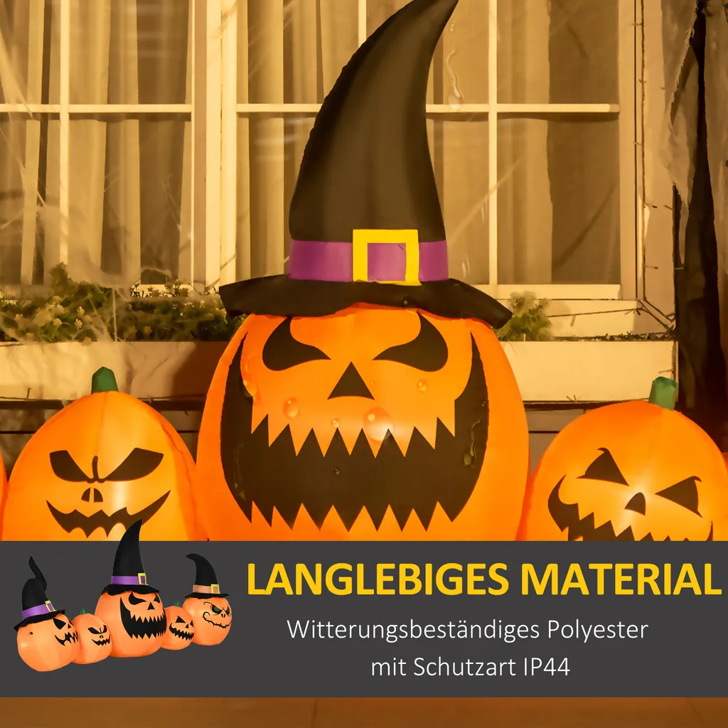 HOMCOM Halloween Dekoration Set Aufblasbarer Kürbis Mit Hexenhut Eingebaute LED-Leuchten Gartendekoration Feiertagsdekorationen 245 X 60 X 125 Cm 8 HOMCOM Halloween Dekoration Set Aufblasbarer Kürbis Mit Hexenhut Eingebaute LED-Leuchten Gartendekoration Feiertagsdekorationen 245 X 60 X 125 Cm – Bild 6
