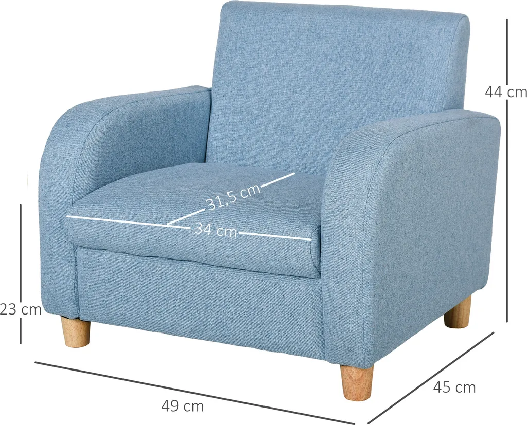 HOMCOM Kindersessel Kindersofa Mit Dickem Schaumstoff Und Dicken Sitzkissen Kindercouch Stuhl Liegesofa Mit Anti-Rutsch-Füßen Für 3-8 Jahre Kinder Holz Leinen Schaumstoff Blau 49x45x44,5 Cm 5 HOMCOM Kindersessel Kindersofa Mit Dickem Schaumstoff Und Dicken Sitzkissen Kindercouch Stuhl Liegesofa Mit Anti-Rutsch-Füßen Für 3-8 Jahre Kinder Holz Leinen Schaumstoff Blau 49x45x44,5 Cm – Bild 3