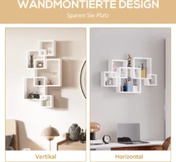 HOMCOM Wandregal Schweberegal Wandboard Mit 5 Ineinandergreifenden Würfel, 9 Fächer, Wanddeko Für Wohnzimmer Schlafzimmer Tannenholz Weiß 49,5 X 10,2 X 86 Cm -Homcom b229e9b9226c98c8cecdfc4e5613be41