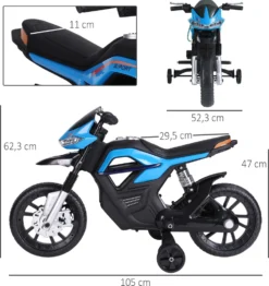 HOMCOM Kindermotorrad Kinder-Elektromotorrad Elektro-Motorrad Für Kinder 3-6 Jahren Licht Musik MP3 Elektrofahrzeug Mit Stützrädern Maximal 3 Km/h Metall + Kunststoff Blau 105 X 52,3 X 62,3 Cm -Homcom b36602e9b2f5f0f67892119d986fe0f5