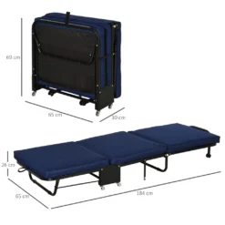 HOMCOM Gästebett Klappbar, 2-in-1 Klappbett Mit Rollen, Verstellbare Kopfteilhöhe, Stahl+Schaumstoff, Blau, 184 X 65 X 26 Cm -Homcom b375dbb2ac163f61c2ed221bf09d88b9
