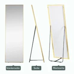 HOMCOM 2-in-1 Standspiegel, Wandspiegel Mit Goldenem Besatz, Ganzkörperspiegel Ankleidespiegel Für Schlafzimmer, Wohnzimmer, Umkleideraum, 50 X 37 X 158,5 Cm -Homcom b3ed601bbdfbbb343147d75c96c7a521