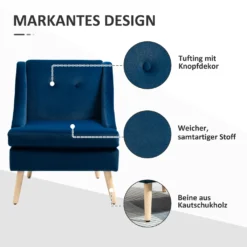 HOMCOM Esszimmerstuhl Loungesessel Mit Armlehne Akzentsessel Küchensessel Skandi-Design Bis 150 Kg Belastbar Für Wohnzimmer Schlafzimmer Bezug Aus Samt Blau 69 X 76 X 87,5 Cm -Homcom b43cc832c36d020e275144ebc31aa5eb