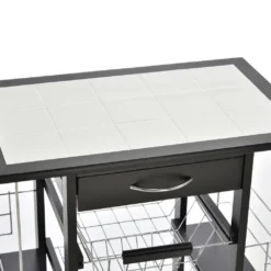 HOMCOM Servierwagen Auf Rollen, Küchenwagen Mit Arbeitsplatte Und Gewürzregal, Rollwagen, Küchentrolley, Kieferholz, Schwarz, 57 X 37 X 83 Cm -Homcom b459c8377e176447fb6c663a34dc336e