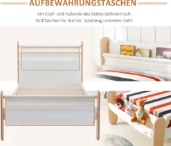 HOMCOM Kinderbett Jugendbett Hausbett Mit Betttasche Spielzeugtasche Ab 3 Jahre Holzbett Kinderzimmer Spielbett Einzelbett Kiefernholz Weiß+Natur 229 X 98 X 95 Cm -Homcom b4cb232ca85075d39680c173b7b60822