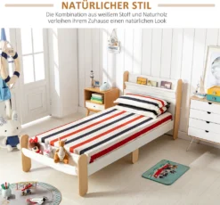 HOMCOM Kinderbett Jugendbett Hausbett Mit Betttasche Spielzeugtasche Ab 3 Jahre Holzbett Kinderzimmer Spielbett Einzelbett Kiefernholz Weiß+Natur 229 X 98 X 95 Cm -Homcom b525461a85568af3cafd0fefa5799e73