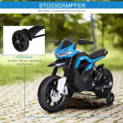 HOMCOM Kindermotorrad Kinder-Elektromotorrad Elektro-Motorrad Für Kinder 3-6 Jahren Licht Musik MP3 Elektrofahrzeug Mit Stützrädern Maximal 3 Km/h Metall + Kunststoff Blau 105 X 52,3 X 62,3 Cm -Homcom b66bf2d4bdbf1562d9614e650c298134