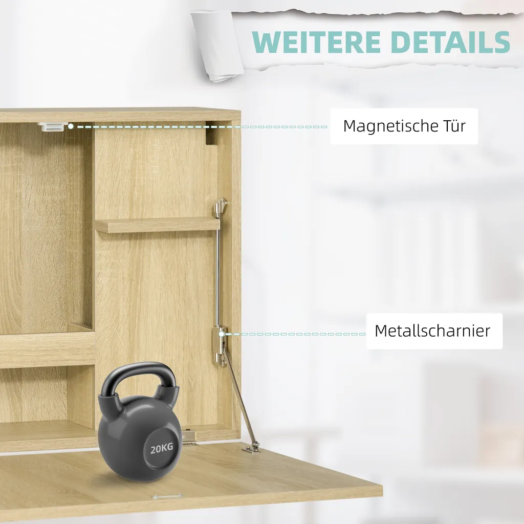 HOMCOM Wandtisch Wandklapptisch Schreibtisch Mit Stauraum Klappbarer Laptoptisch Computertisch Bürotisch Esstisch Modernes Design Spanplatte Naturholz 60 X 21,5 X 50 Cm 8 HOMCOM Wandtisch Wandklapptisch Schreibtisch Mit Stauraum Klappbarer Laptoptisch Computertisch Bürotisch Esstisch Modernes Design Spanplatte Naturholz 60 X 21,5 X 50 Cm – Bild 6