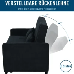 HOMCOM Schlafsofa, Klappsofa, 2-Sitzer Stoffsofa, Bettsofa, Sofa Mit Schlaffunktion, Sofagarnitur, Verstellbarer Winkel, Schwarz, 148 X 82 X 89 Cm -Homcom b73c5f43ab8a5b0b268aa115be767de4