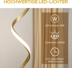 HOMCOM LED Stehleuchte, 10W Spirale Stehlampe, Standleuchte Mit Fußschalter, Wasserdichte Wohnzimmerlampe Mit Warmweißem Licht, Metall, Gold, 20,5 X 20,5 X 147 Cm 14 HOMCOM LED Stehleuchte, 10W Spirale Stehlampe, Standleuchte Mit Fußschalter, Wasserdichte Wohnzimmerlampe Mit Warmweißem Licht, Metall, Gold, 20,5 X 20,5 X 147 Cm -Homcom b76c254b9938df3cafa3ca030e5180c4