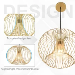 HOMCOM Hängeleuchte, Golde Moderne Deckenlampe, Deckenstrahler, E27, 40W, Küche, Bar, Wohnzimmer, Schlafzimmer, Stahl, Ø37 X 150H Cm (ohne Birne) -Homcom b7de22e751517af7de989152cc6e2514