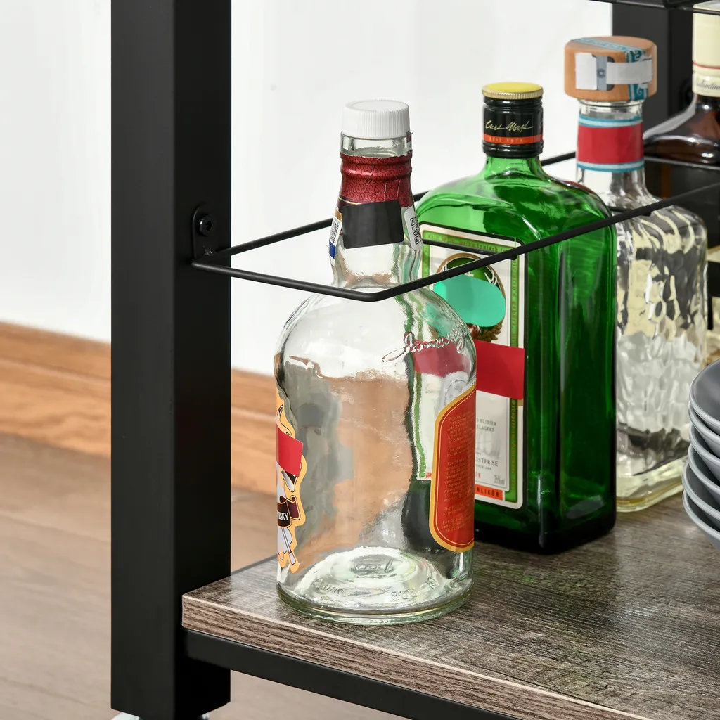 HOMCOM Küchenwagen Küchenrollwagen Servierwagen Mit Ablage Schublade Weinregal Spanplatte Metall Grau Eiche 60 X 50 X 84,5 Cm 8 HOMCOM Küchenwagen Küchenrollwagen Servierwagen Mit Ablage Schublade Weinregal Spanplatte Metall Grau Eiche 60 X 50 X 84,5 Cm – Bild 6