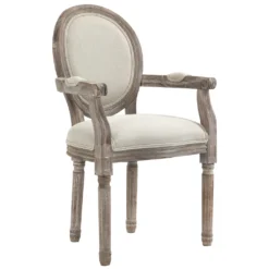 HOMCOM Esszimmerstuhl Retro-Design Küchenstuhl Mit Armlehnen Polsterstuhl Für Wohnzimmer Gummiholz Cremeweiß+ Helle Holzfarbe 56 X 55,5 X 96 Cm